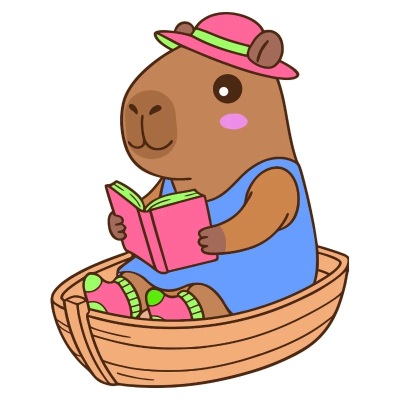 Capybara lisant dans une barque - Modèle d'été