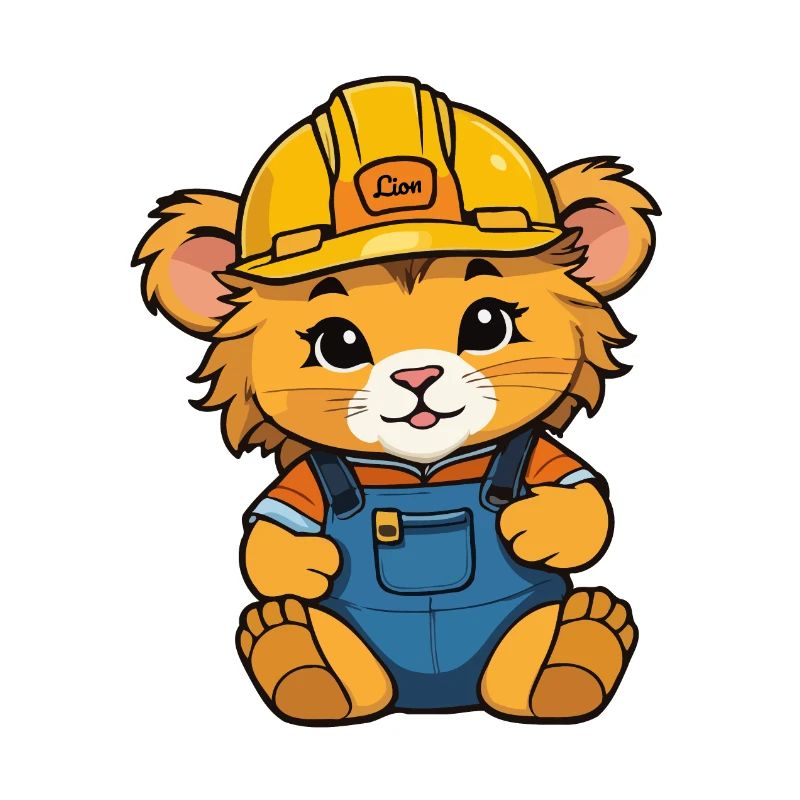 Bébé lion comme ouvrier du bâtiment