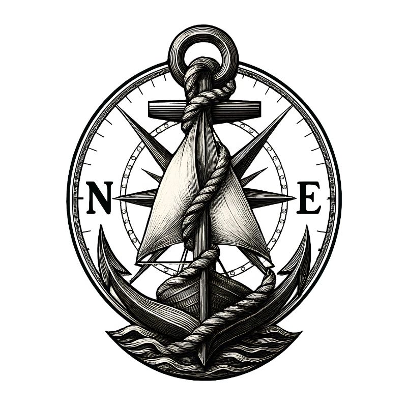 Vintage Nautical Anchor Compass Emblem