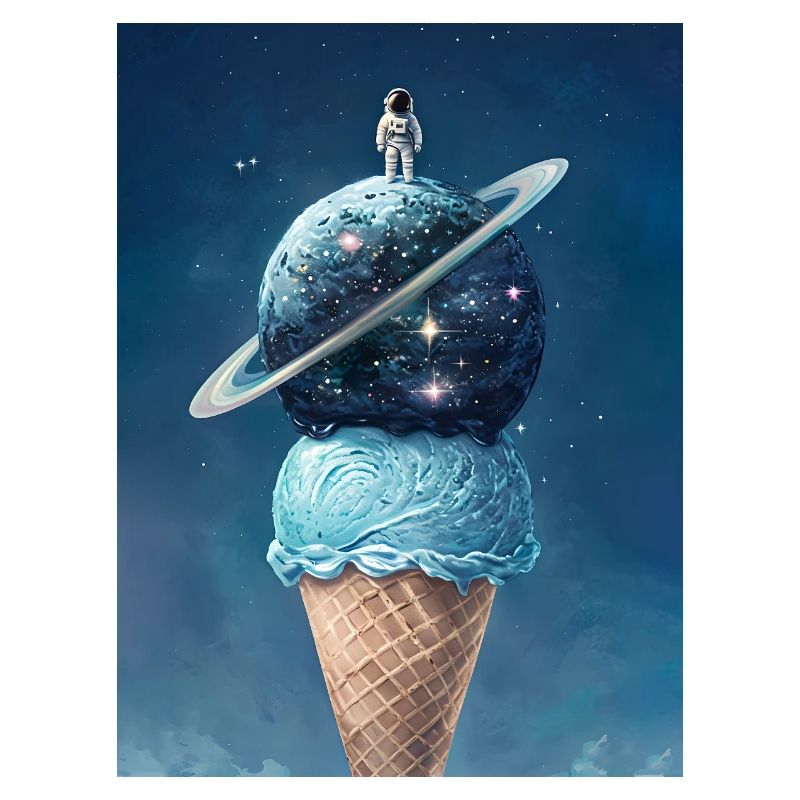 Helado espacial y astronauta en la cima