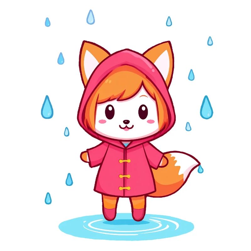 Petit renard chibi en imperméable