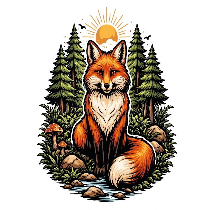 Fox in the forest at sunrise