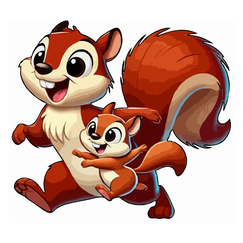 Eichhörnchen-Mutter und Kind beim Herumtollen