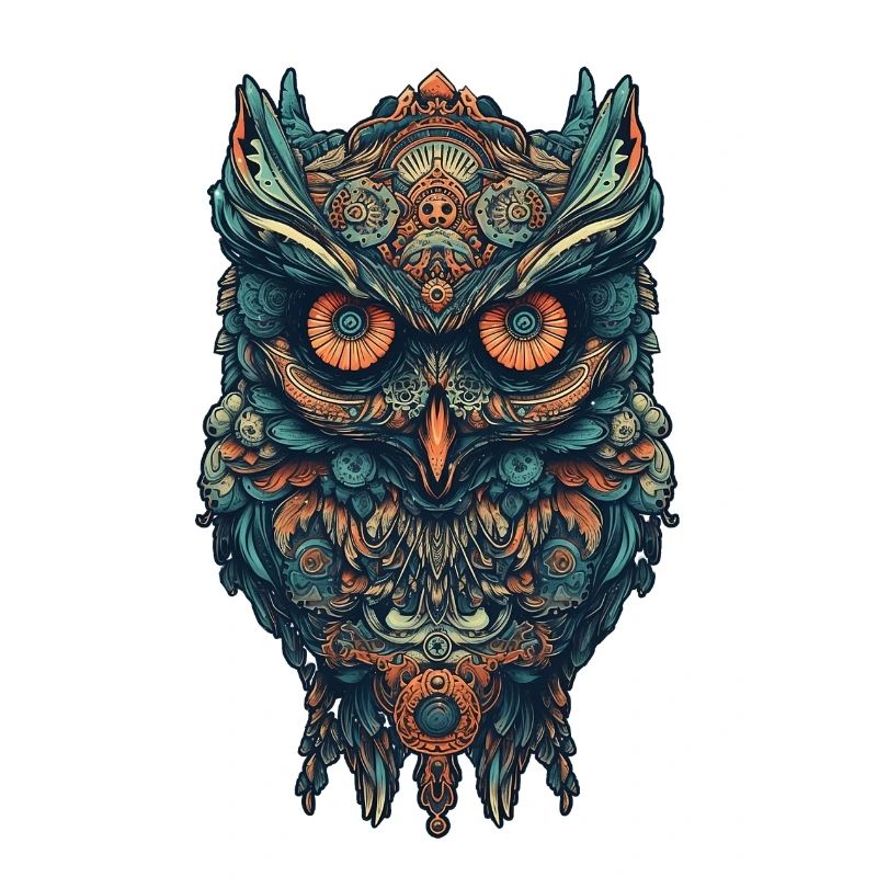 Mythical boho owl with surreal patterns