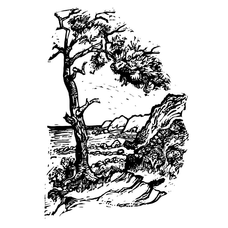 Ostsee Strand Linolschnitt schwarz