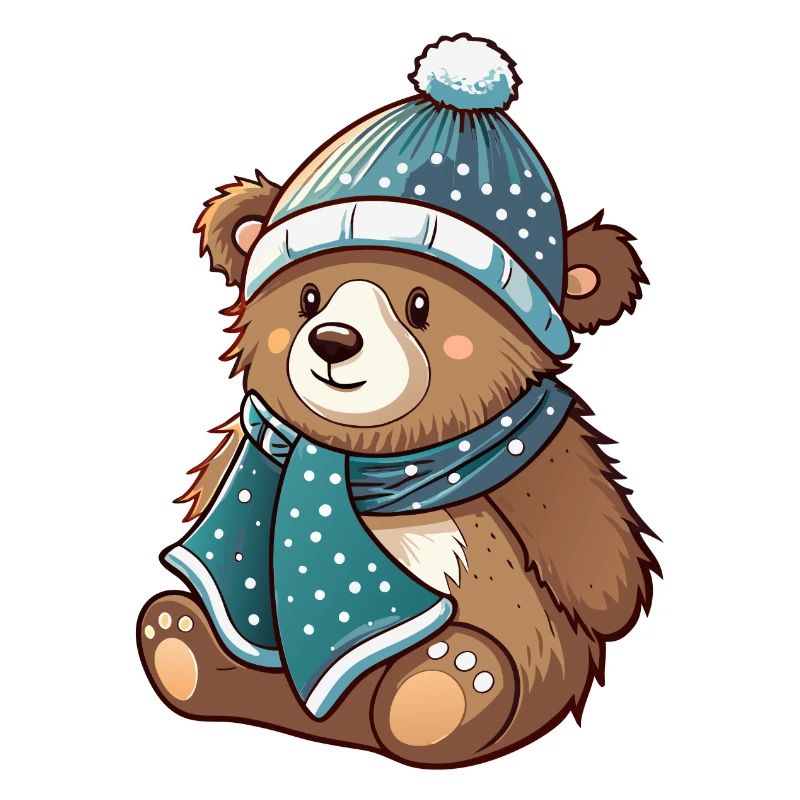 Ours mignon avec écharpe et chapeau à pompon.