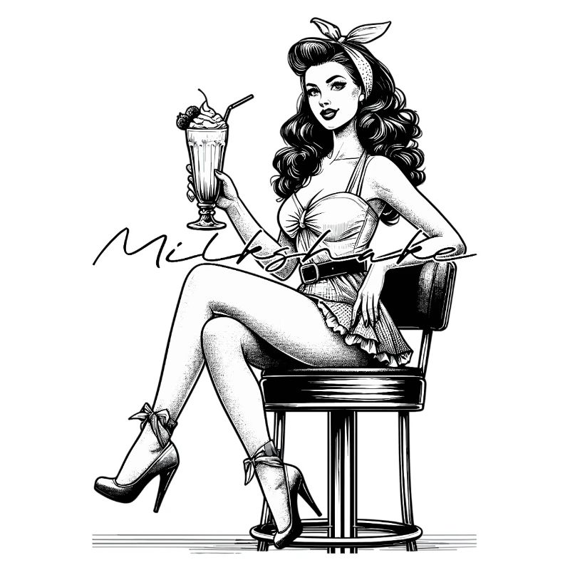 Milkshake Rockabilly Pin Up Black and White Gift