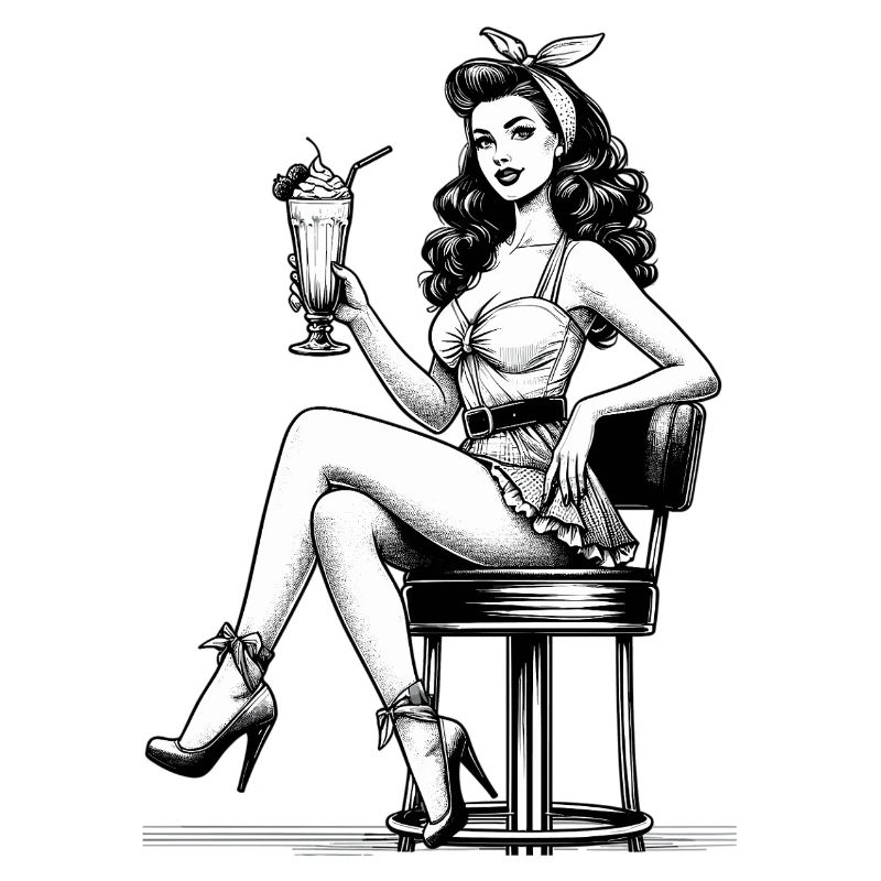Milkshake Rockabilly Pin Up Black and White Gift