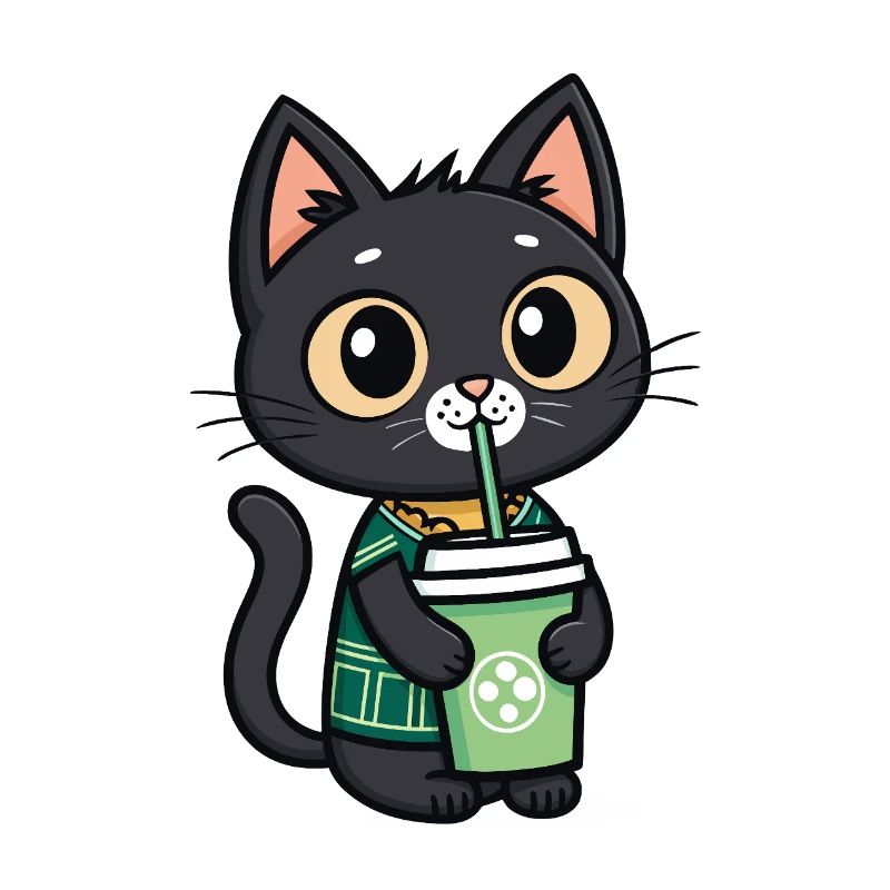 Cute cat with drinking cup drinking bubble tea