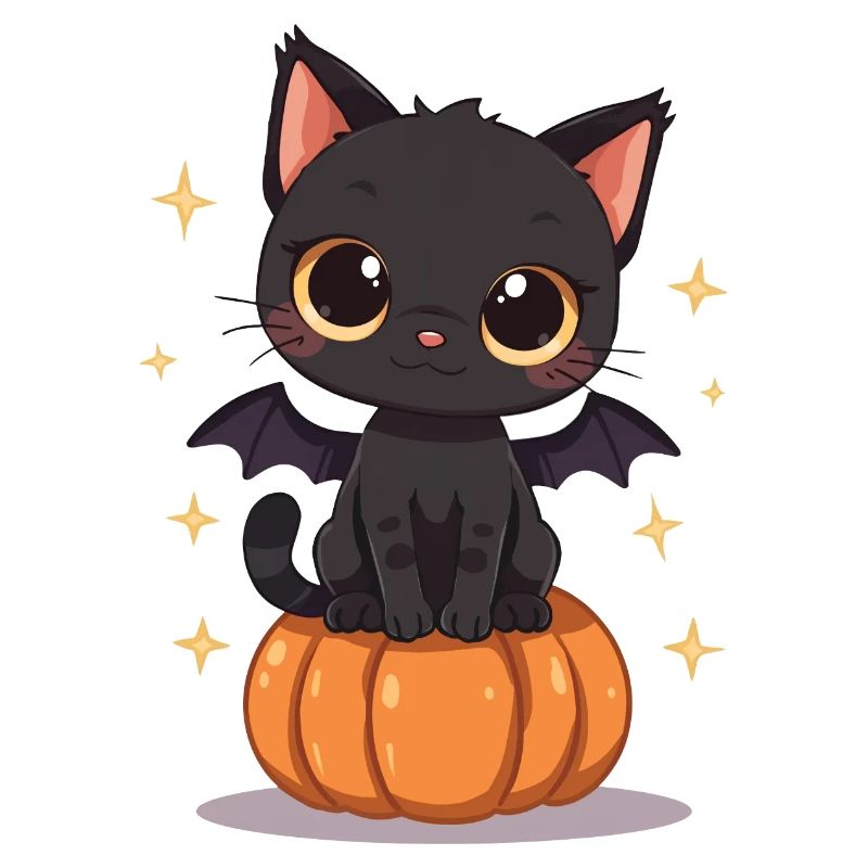 Cute Black Cat with Bat Wings Pumpkin