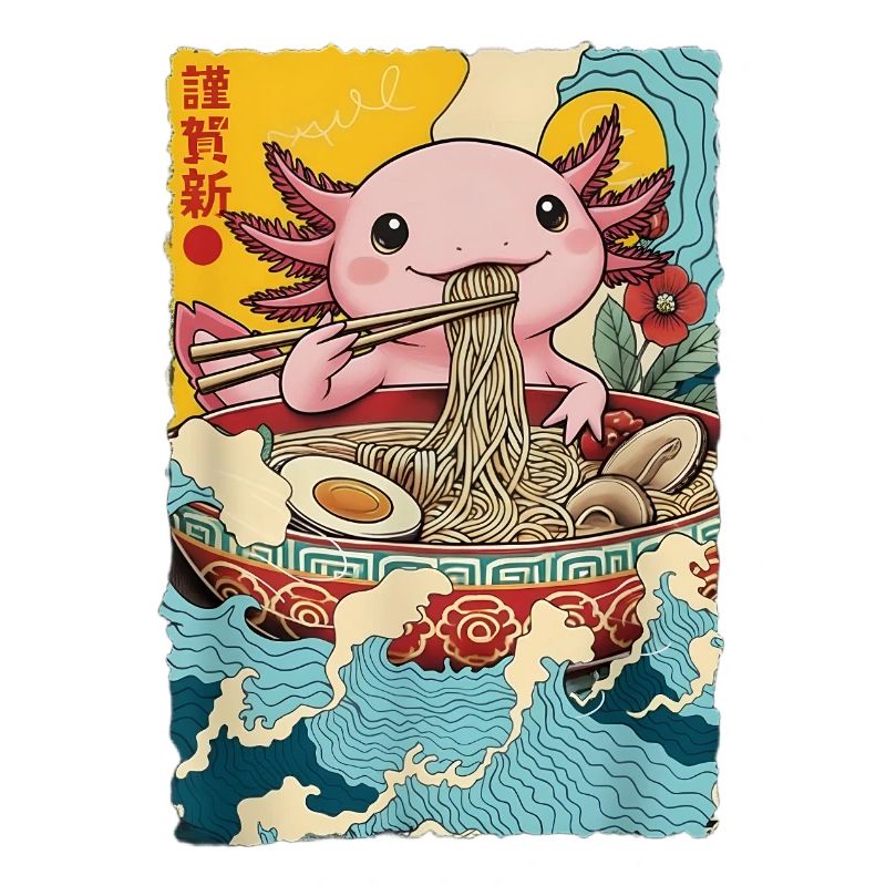 Axolotl eats ramen noodles