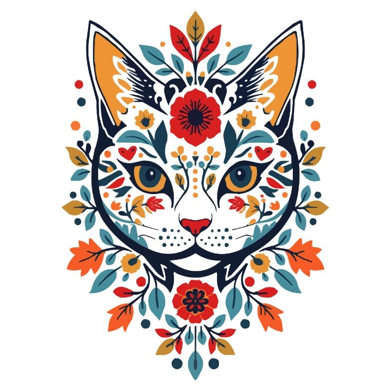 Chat fleur dans le style folklorice