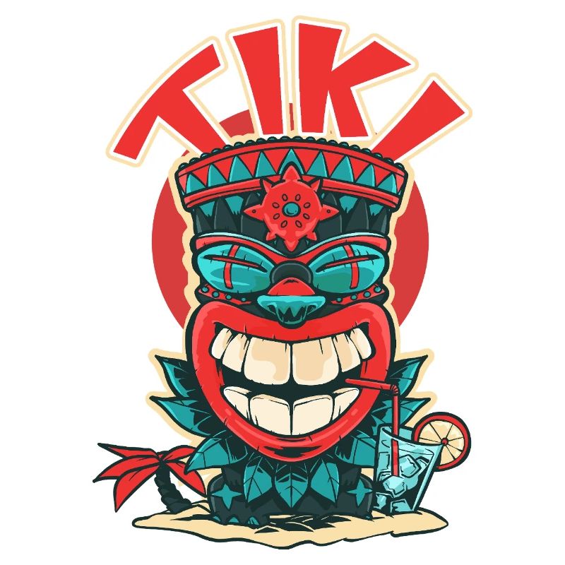 A Tiki mask drinking a cocktail (V2)