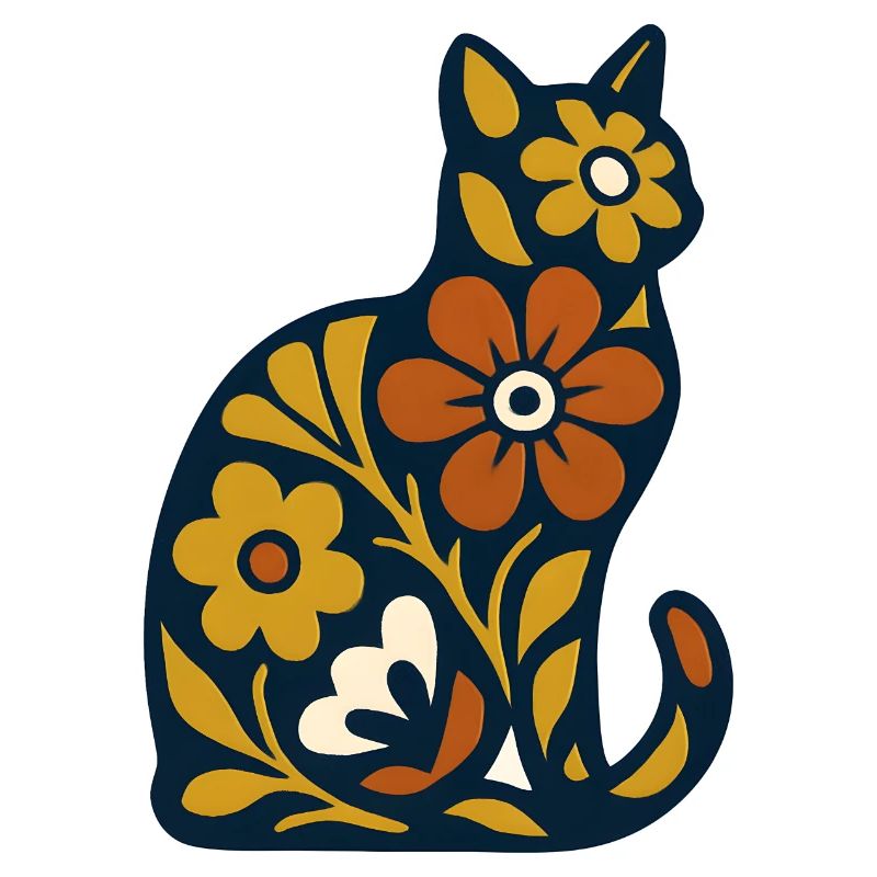 Blossom Cat Folk Art Pattern