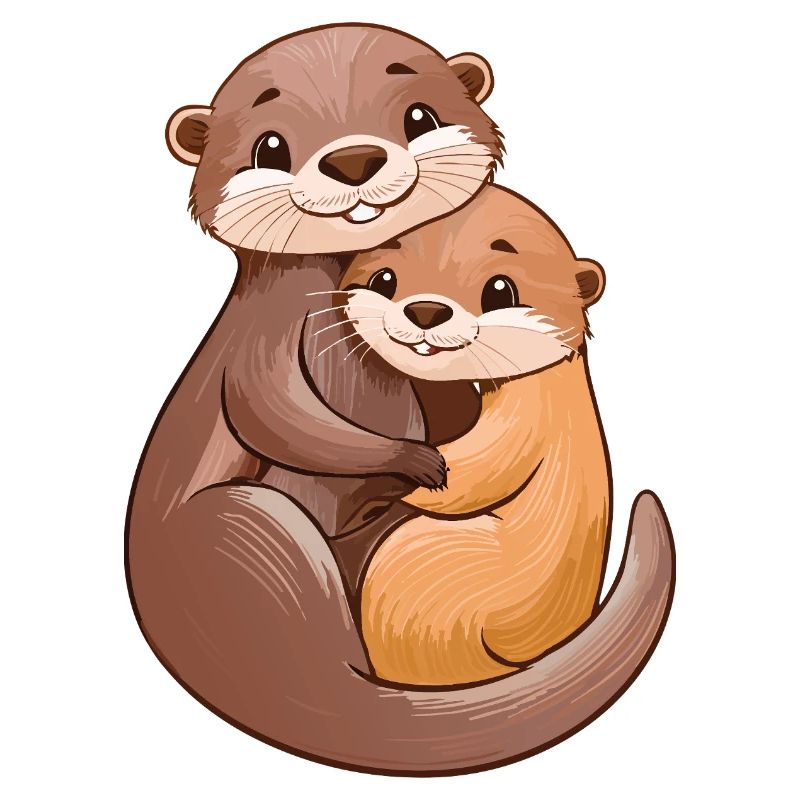 Two cute otters cuddle