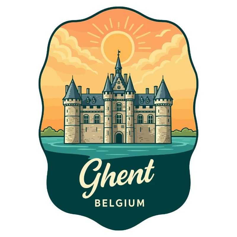 Insigne rétro du coucher de soleil du château de Gand Gravensteen