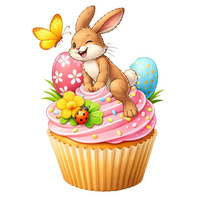 Cute Easter Bunny Cupcake with Colorful Easter Eggs