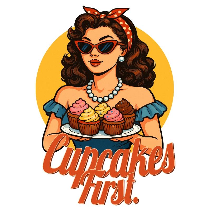 Premier design rétro de Cupcakes avec des pin-ups