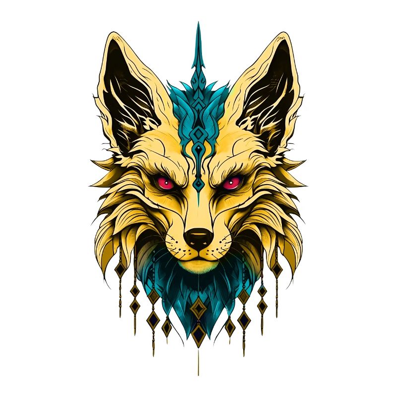 The mystical fox head, noble and mysterious.