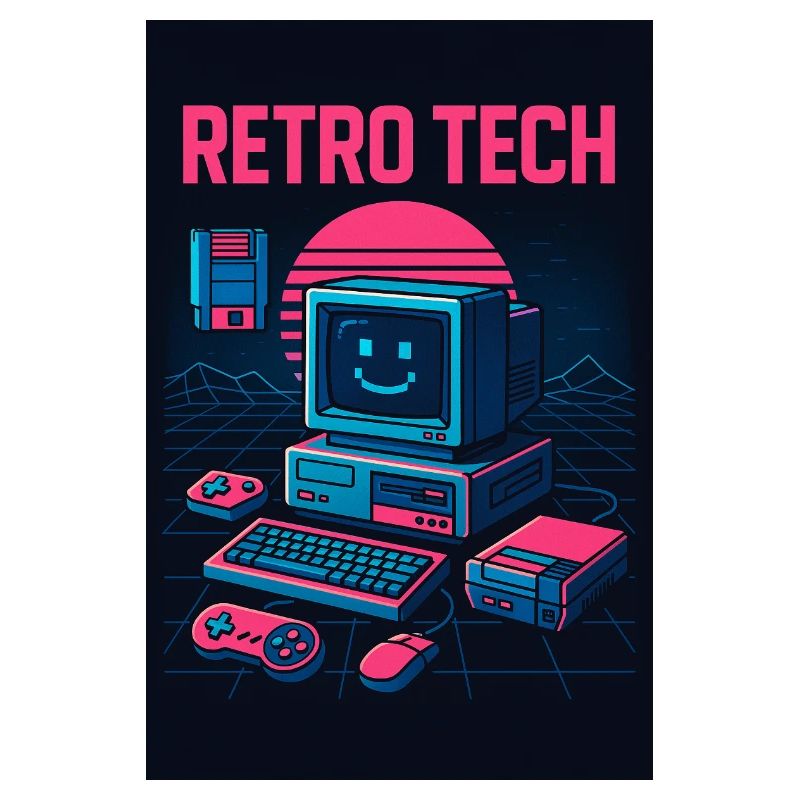 Retro Tech Computer Grafikdesigner mit Lächeln