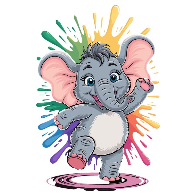 Mignon bébé éléphant dansant avec arc-en-ciel