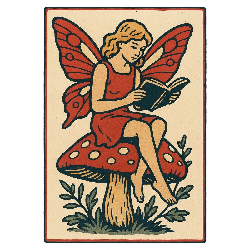 Fairy Reading on Red Mushroom