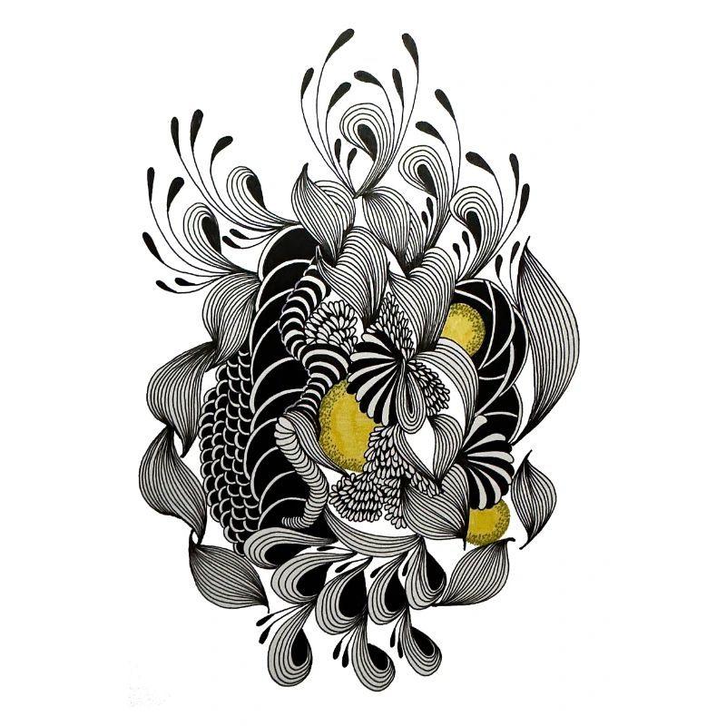 Accent jaune en maille florale noir et blanc