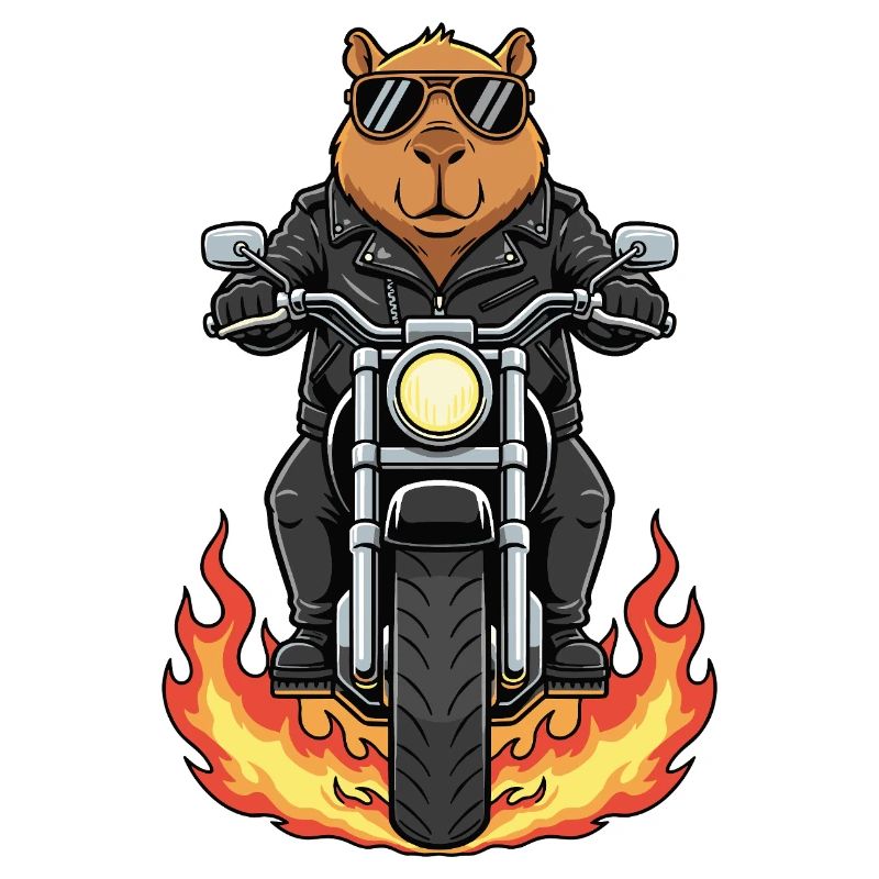 Cool Biker Capybara Motorcycle Flames