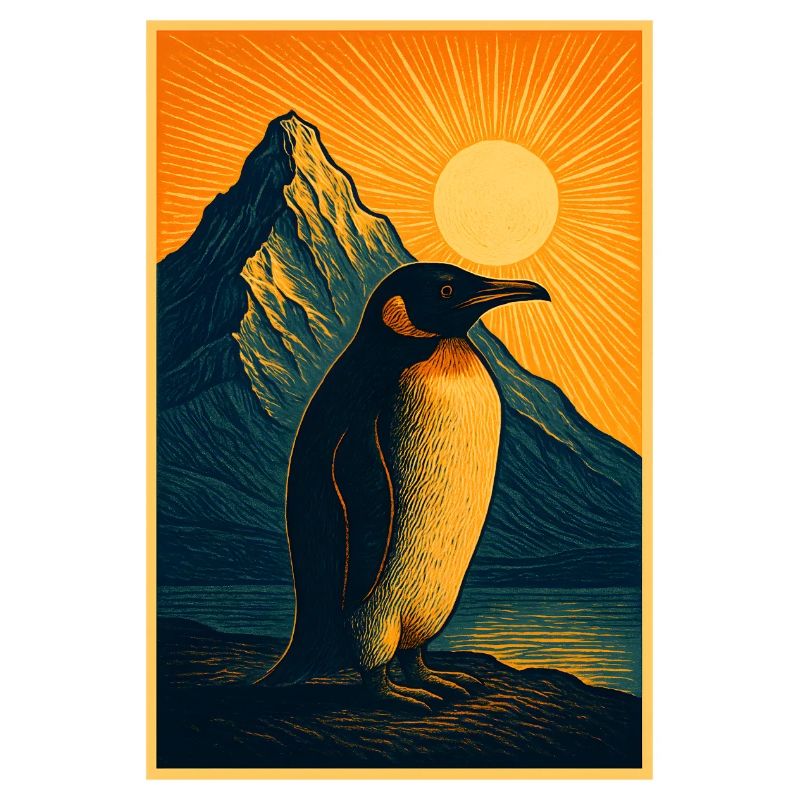 Northern Lights penguin at sunset