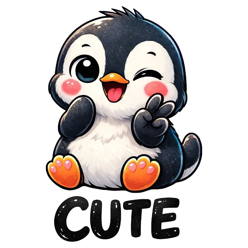 Dessin animé mignon timide de pingouin Chibi Peace