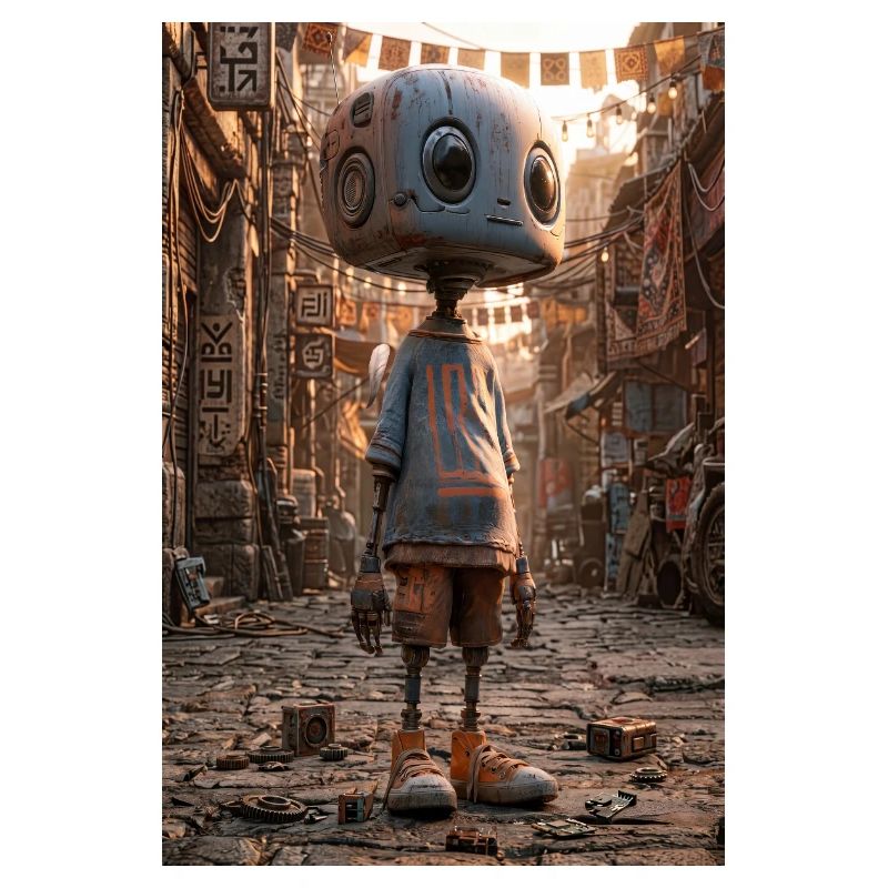 Rusty Robot in Neon Bazaar