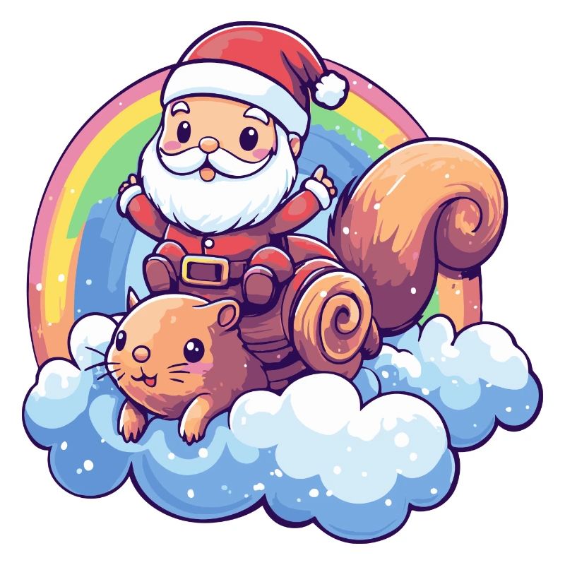 Squirrel Santa Claus Rainbow