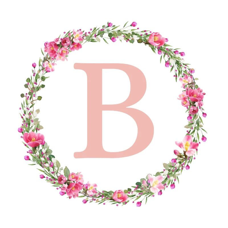B Monogramm, Blumen-Kranz, personalisierbar