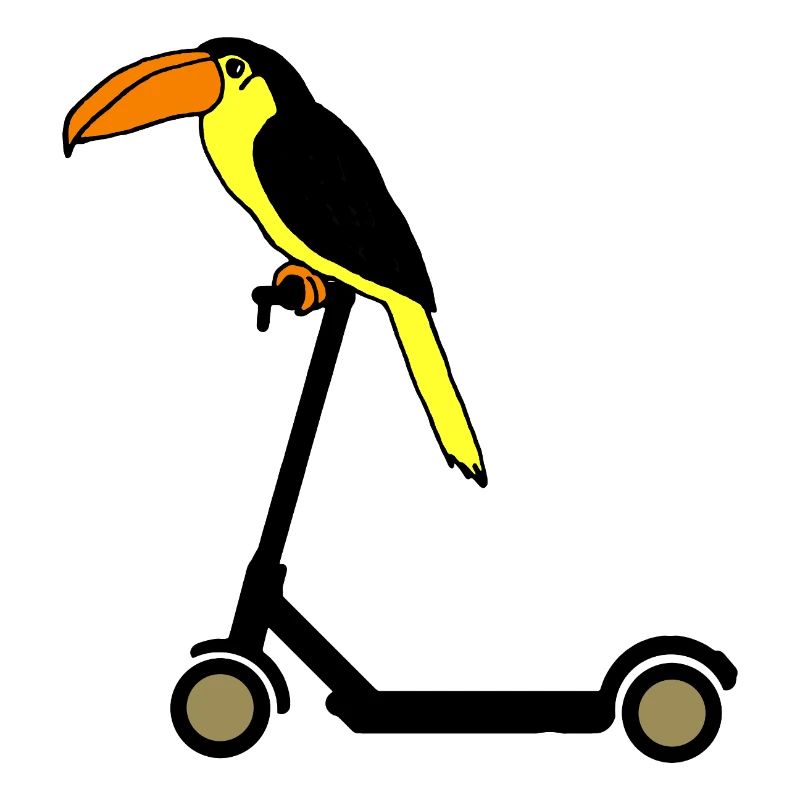 Tucan fährt E Scooter Paradiesvogel