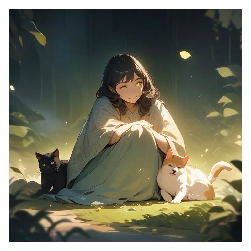 Mädchen mit Hund und Katze