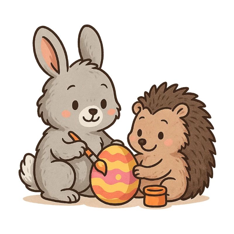 Rabbit & Hedgehog Painting Easter Eggs – Sweet Easter Duo