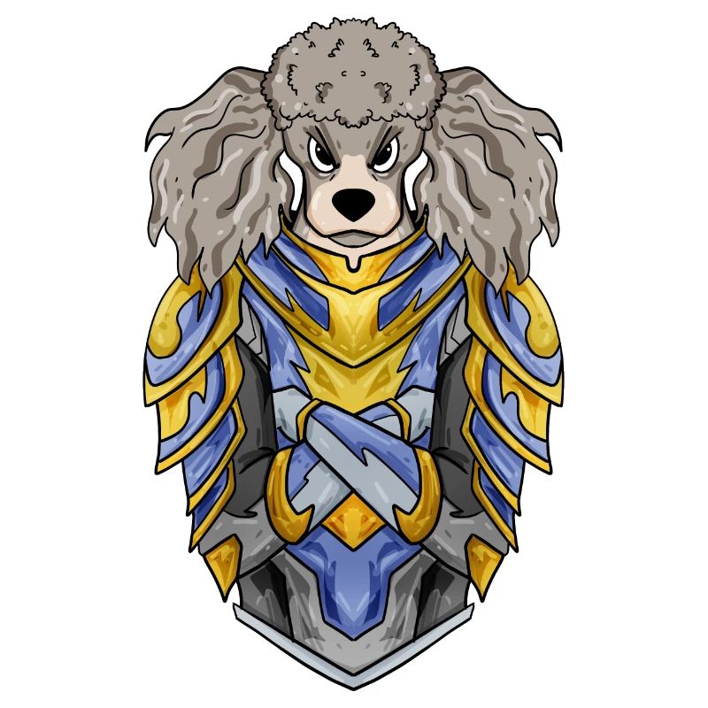 Caniche de race de chien Chevalier avec armure