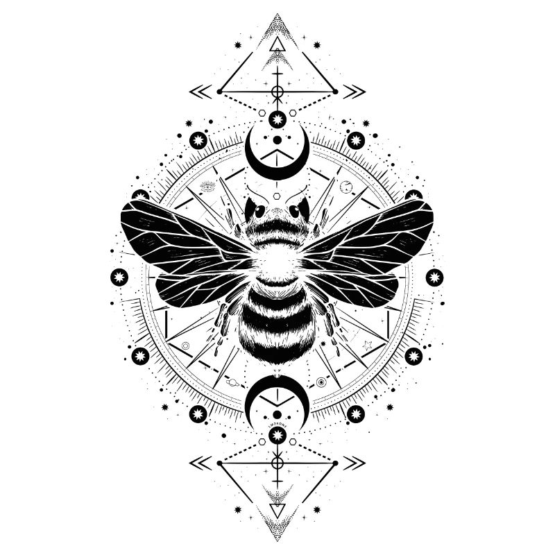 Astronomy - Mystical Bee Phases Moons - Black