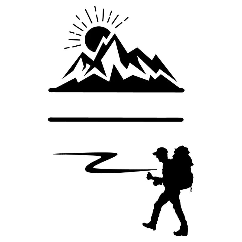 Backpack hiker, mountains on background banner
