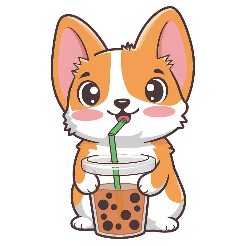 Cute Corgi with Bubble Tea