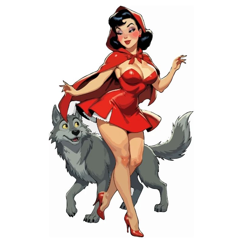 Rotkäppchen läuft mit dem Wolf