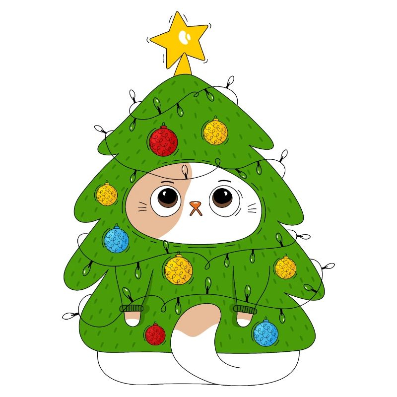 Cat and Christmas tree