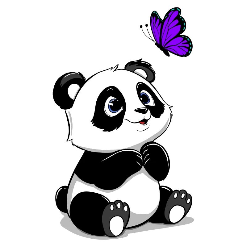 Panda mit fliegendem Schmetterling