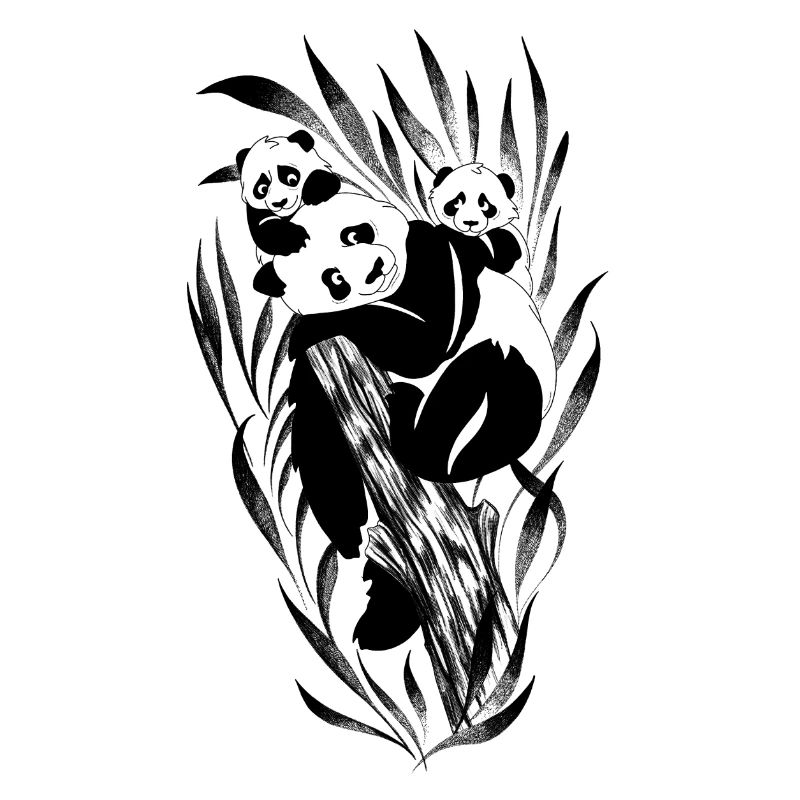 Famille panda perchée dans des bambous