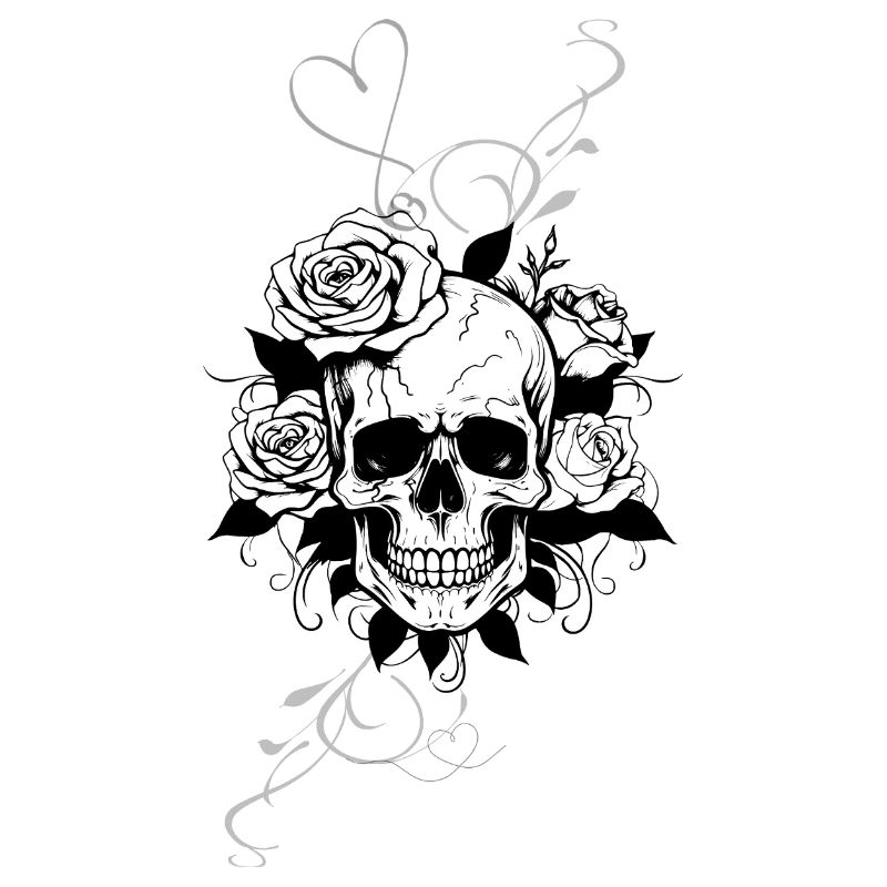 Minimalist Heart Line Drawing with Skull