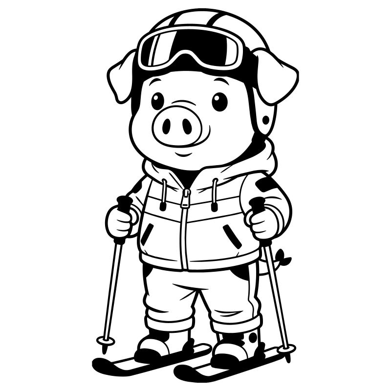 Cochon avec des skis