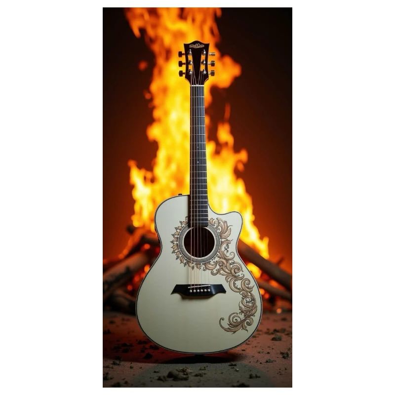 Guitar in front of fire