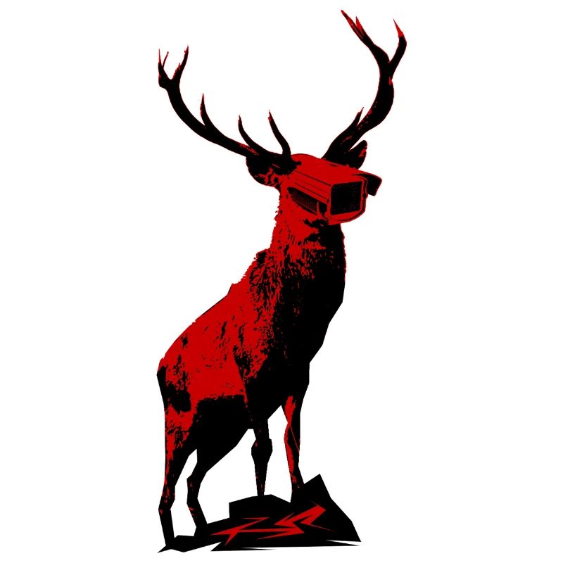 Black and red deer with surveillance camera head