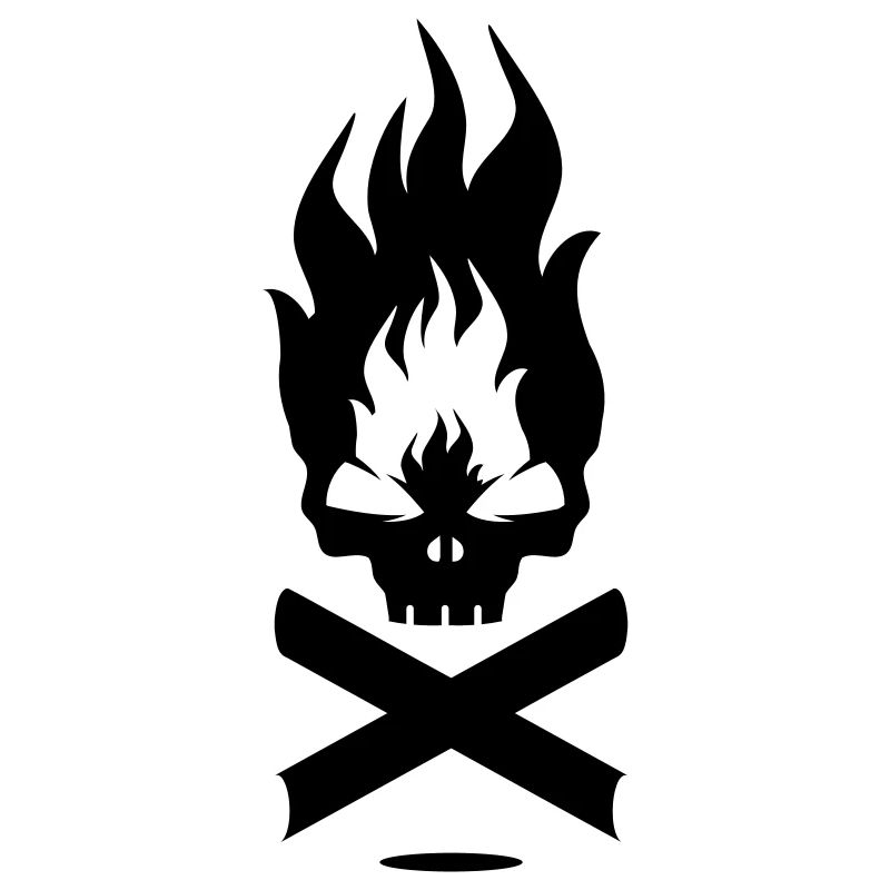 A fire symbol with skull