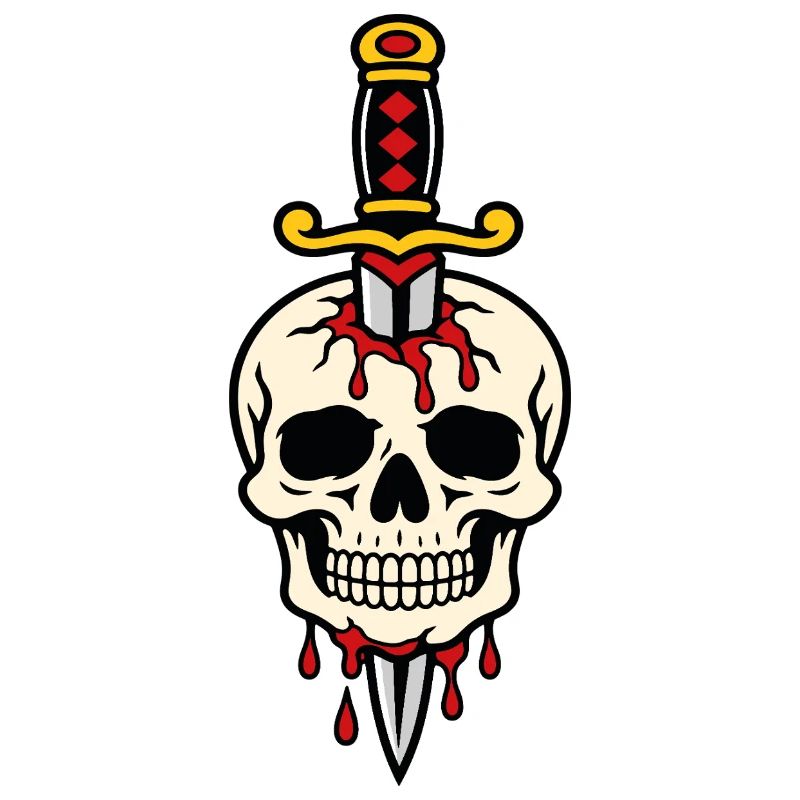 Skull pierced by tattoo style dagger
